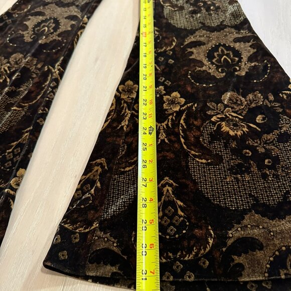 Free People Brown Velvet Flares Stretchy Boho 70s Maximal Festival Pattern Sz S - Picture 5 of 8